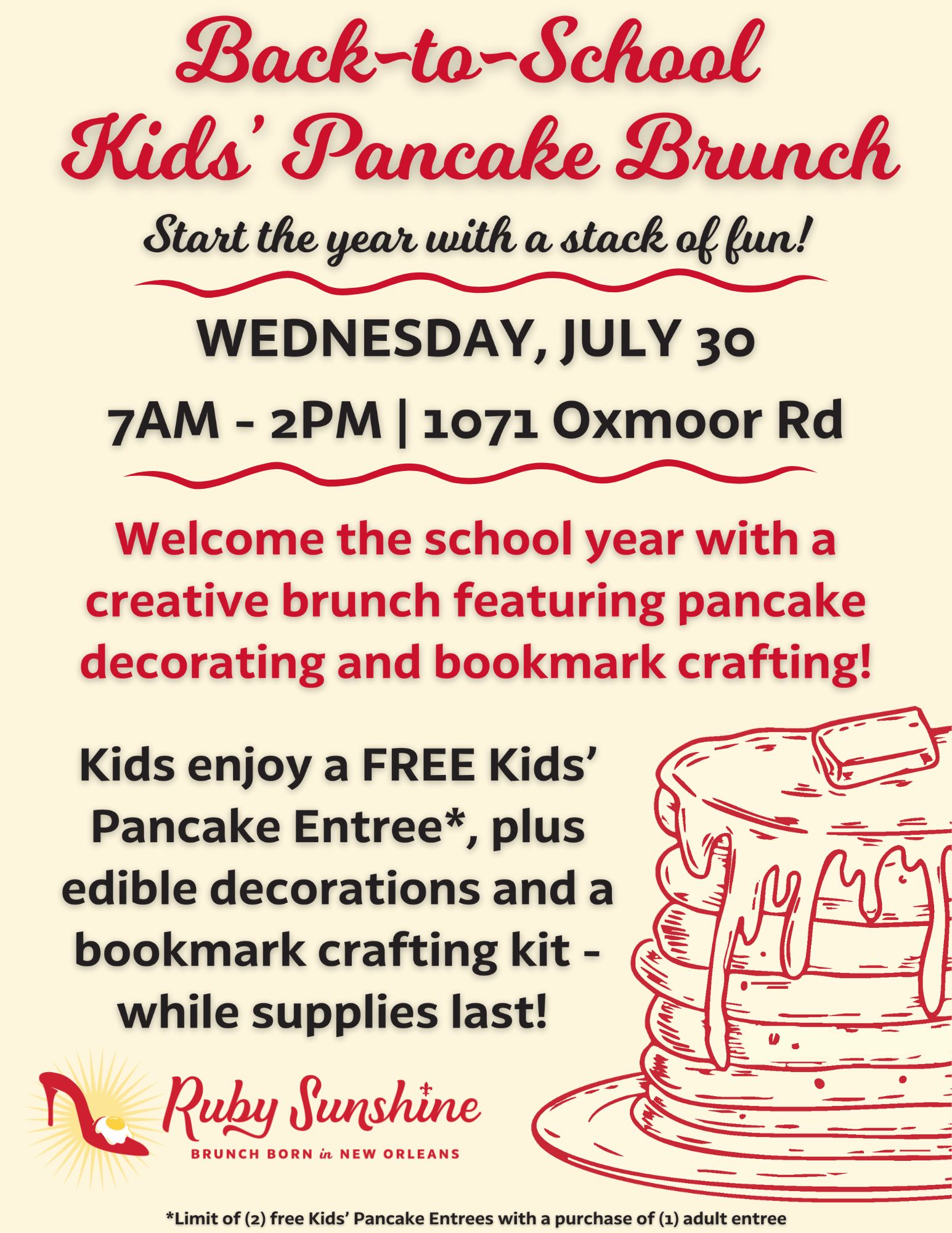 Ruby Slipper Back-to-Scool Kids’ Pancake Brunch