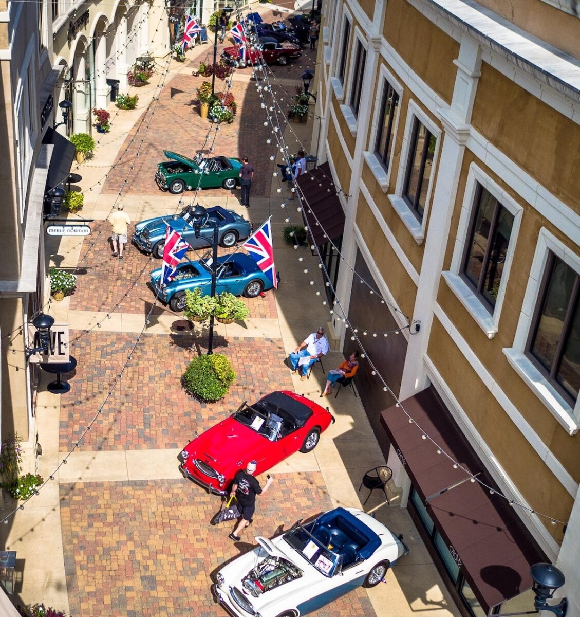Classic European cars line the walkways of Renaissance at Colony Park during Euro Fest in Ridgeland, Mississippi