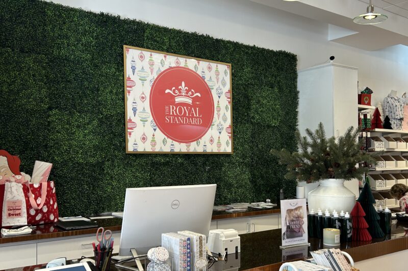 Festive holiday decorations and merchandise display