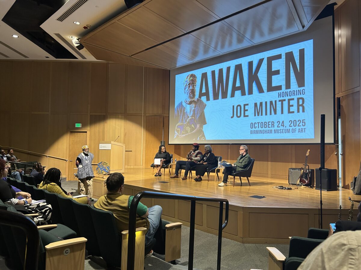 Joe Minter honored by the City of Birmingham for his artistic justice + legacy 2 Panel discussion at art museum event.