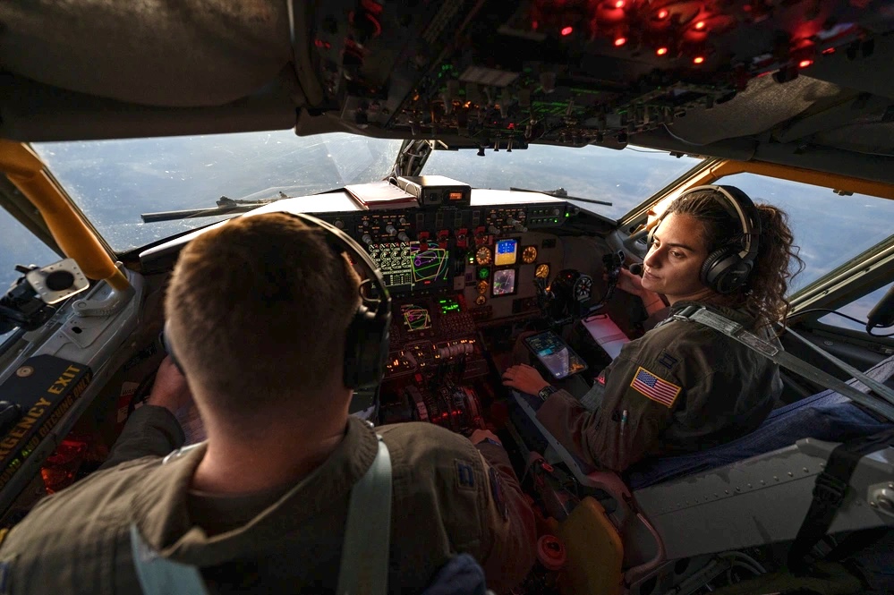 Cockpit View Of Military Aircraft Crew.